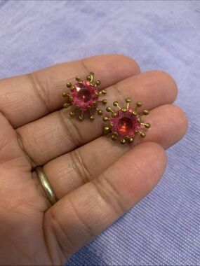 Vintage Pink Rhinestone Burst Screw Back Earrings - Unbranded